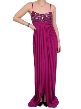 Grecian Goddess Hand Beaded Draped Jersey Evening Gown